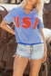 Blue  Mineral Wash USA Patch V Neck Tee RTS