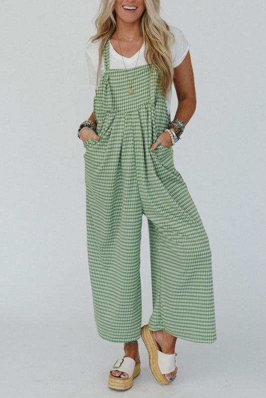Green Gingham Overalls FB