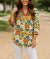 Orange Floral Frilled Blouse LT