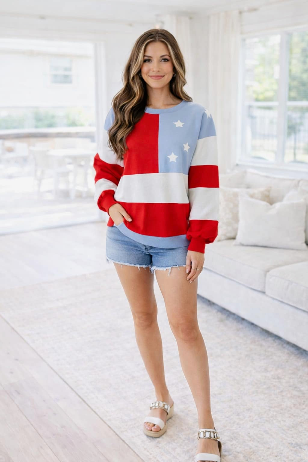 Vintage American Flag Oversize Pullover  FB