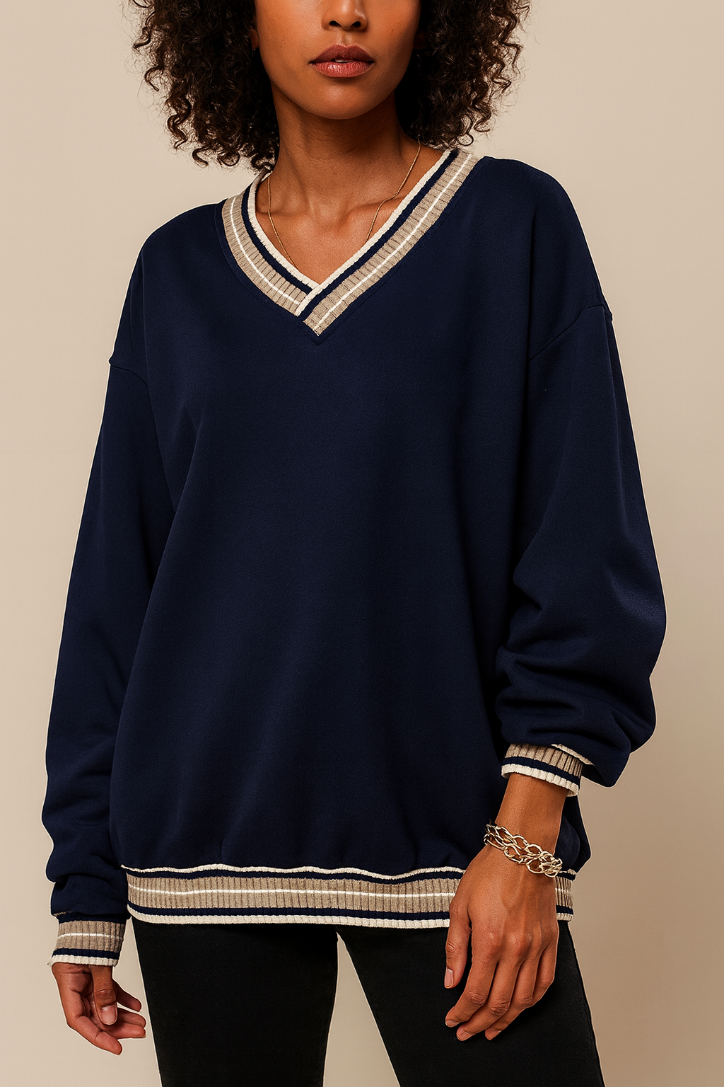 Varsity Striped Trim Sweatshirt FB