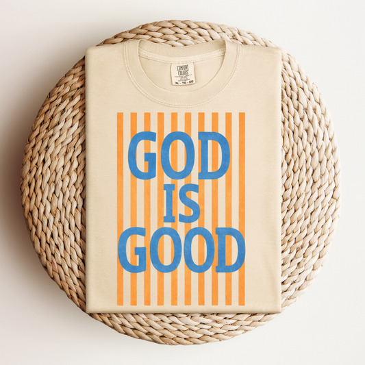 Striped God Is Good Tee.