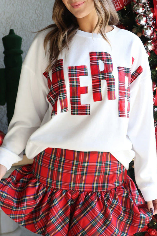 White Plaid Merry Sweatshirt RTS