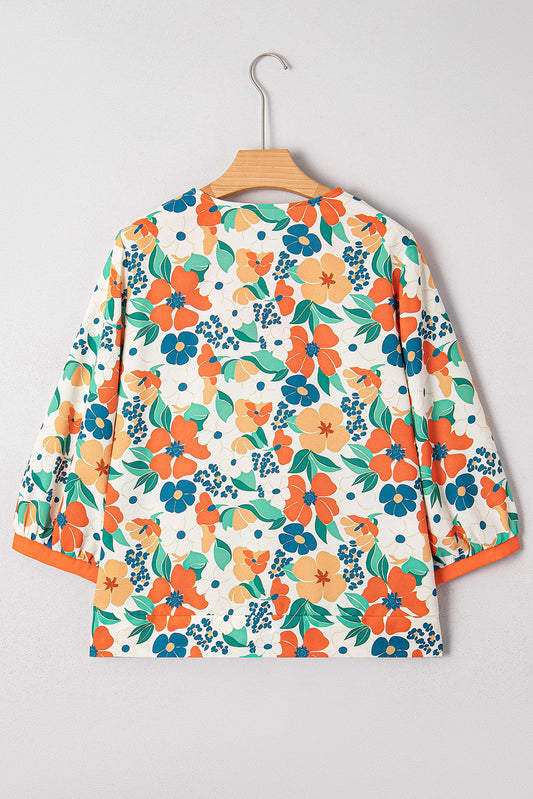 Orange Floral Frilled Blouse LT