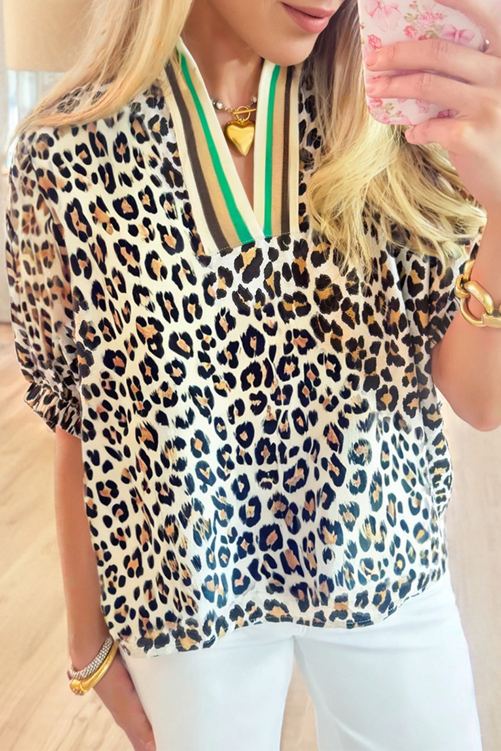 Leopard Contrast V Neck RTS