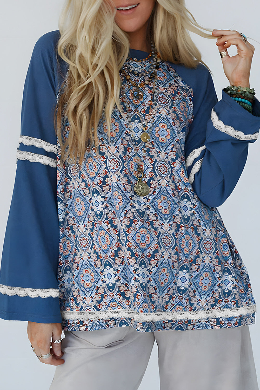 Blue Geometric Patchwork Top FB