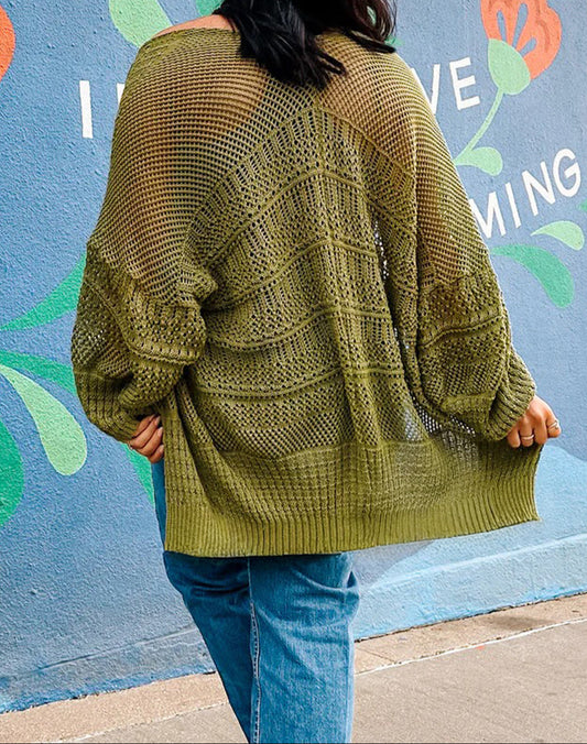 Green Crochet Knit Cardigan LT