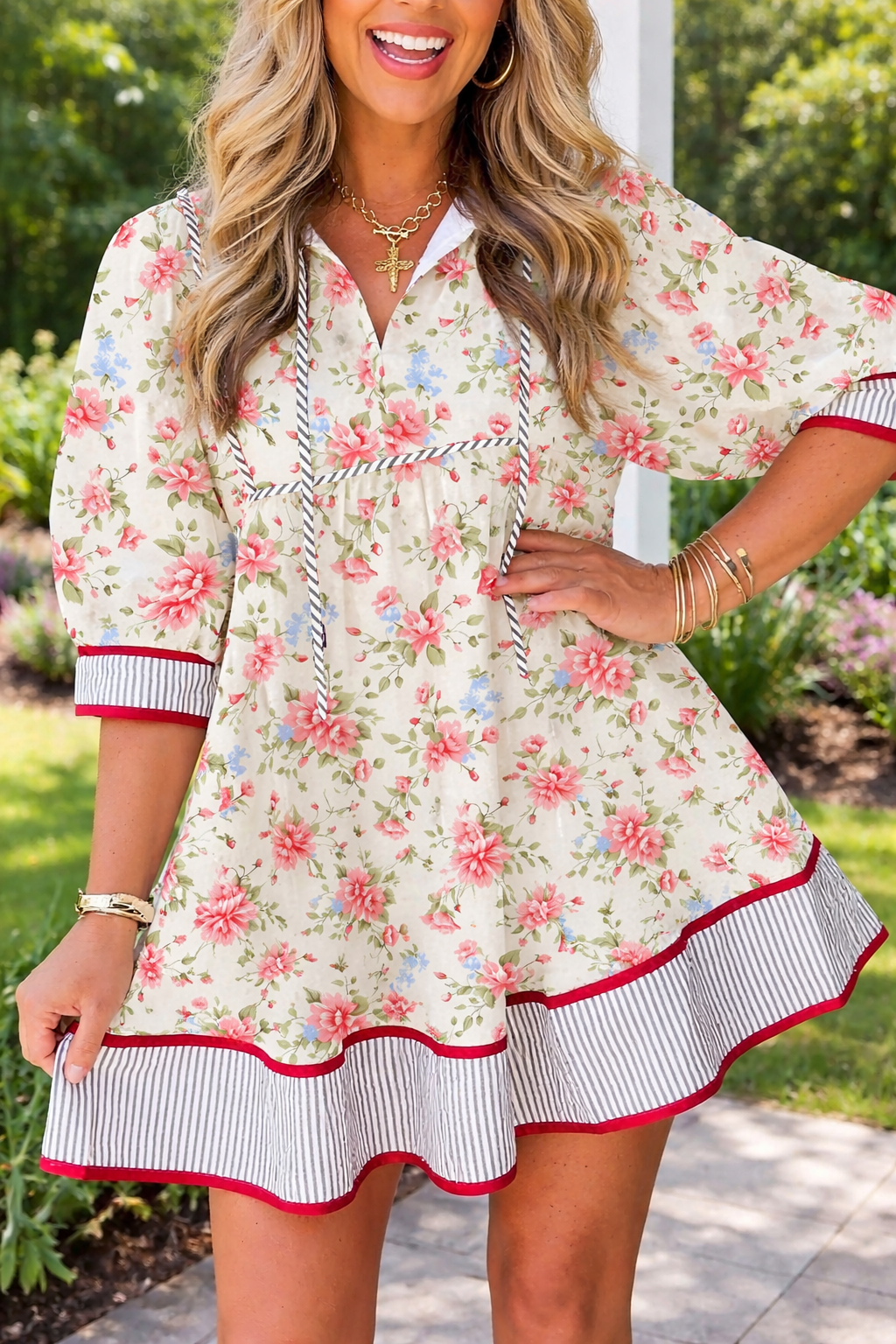 Apricot Puff Floral Dress LT