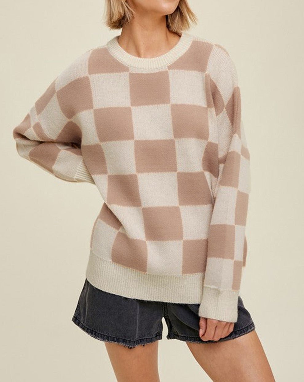 Beige Checkered Baggy Sweater October.