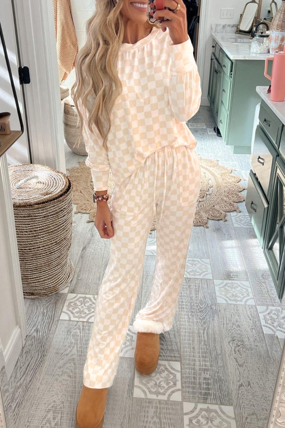 Beige Checkered Lounge Set FB