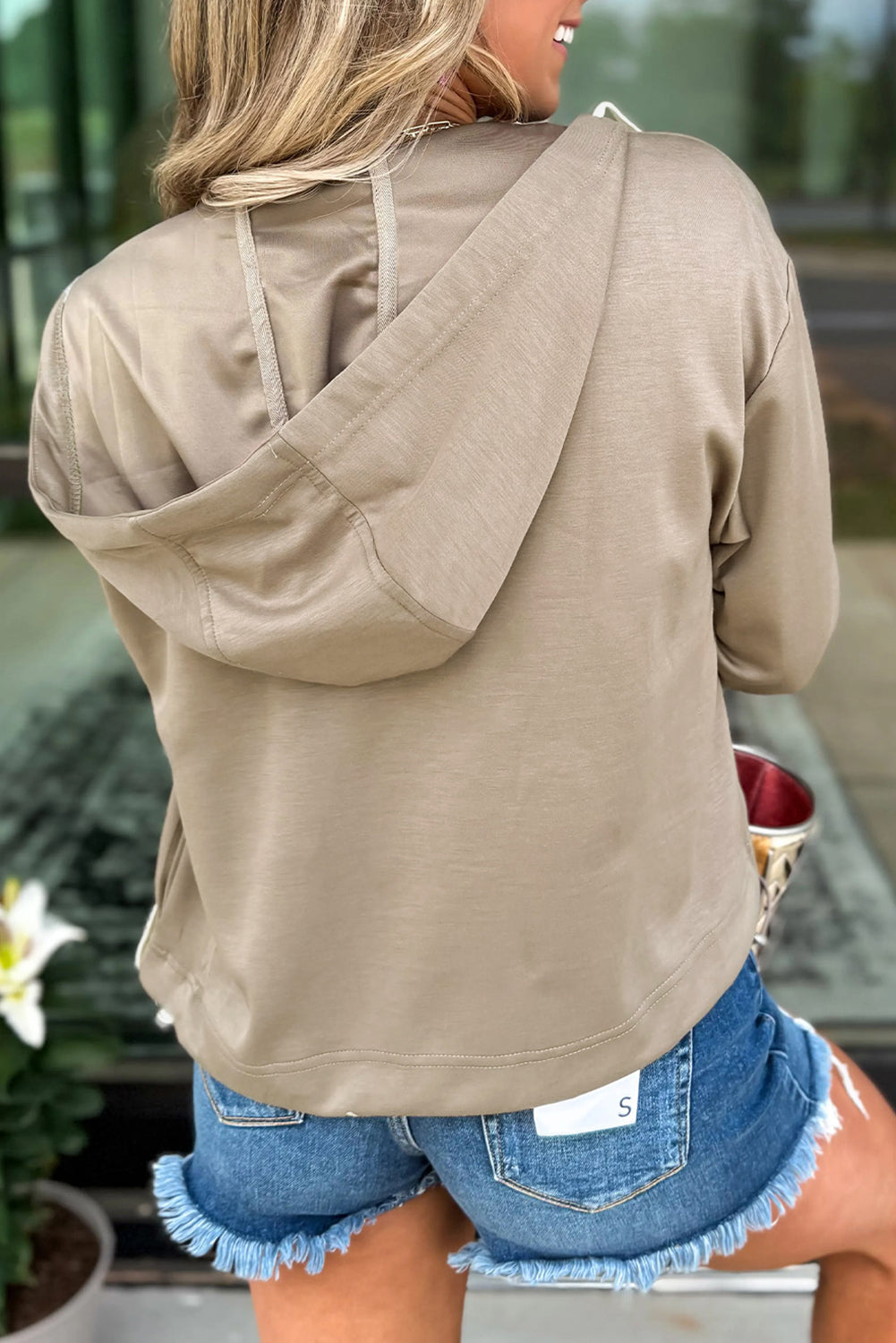 Beige Bow Embroidered Hoodie September. RTS