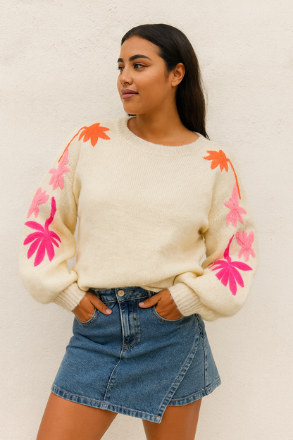 Embroidered Floral Sweater *two colors* LT