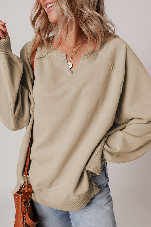 Beige Exposed Seam Side Slit Sweatshirt FB