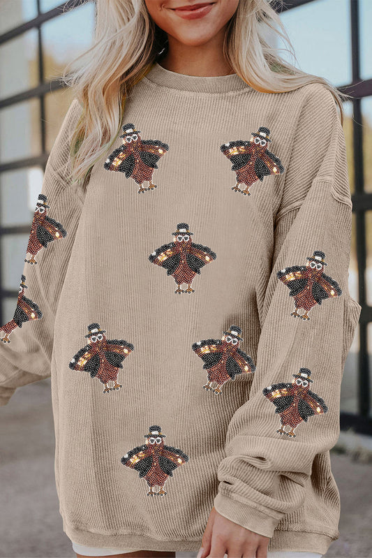 Beige Ribbed Sequin Turkey Sweatshirt FB