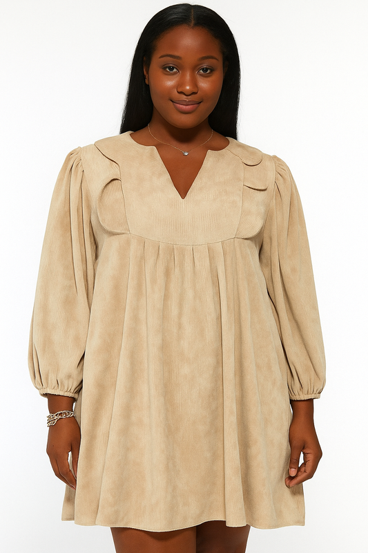 Beige Scallop Plus Size Dress RTS