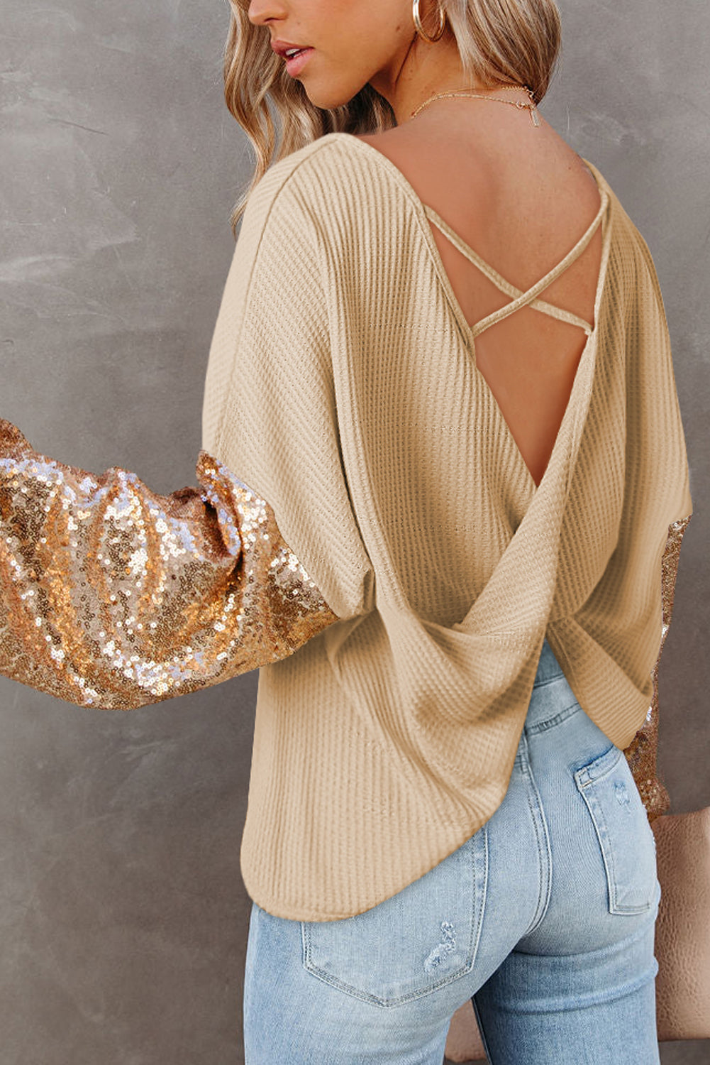 Sequin Waffle Knit Top FB