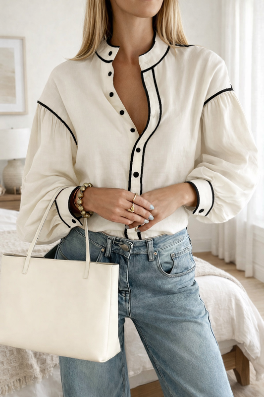 Beige Trim Button Shirt RTS