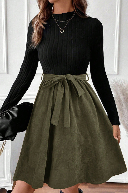 Black Ribbed Flare Dress FB