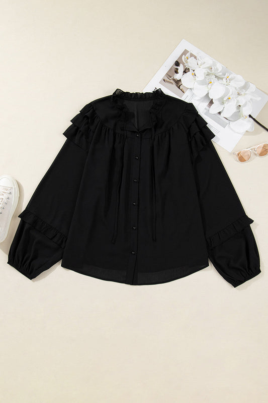 Black Ruffle Plus Top LT
