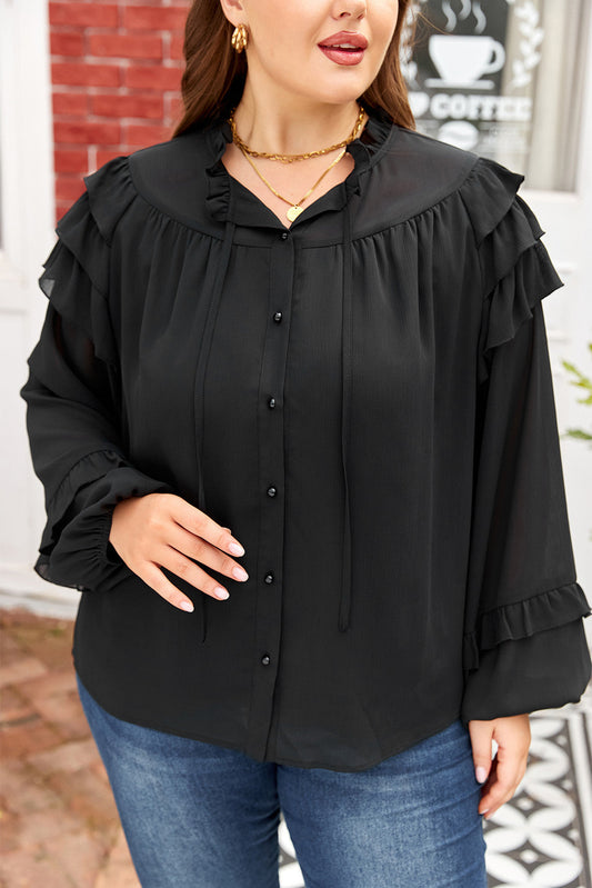 Black Ruffle Plus Top LT