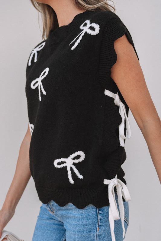Black Bow Side Tied Sweater FB