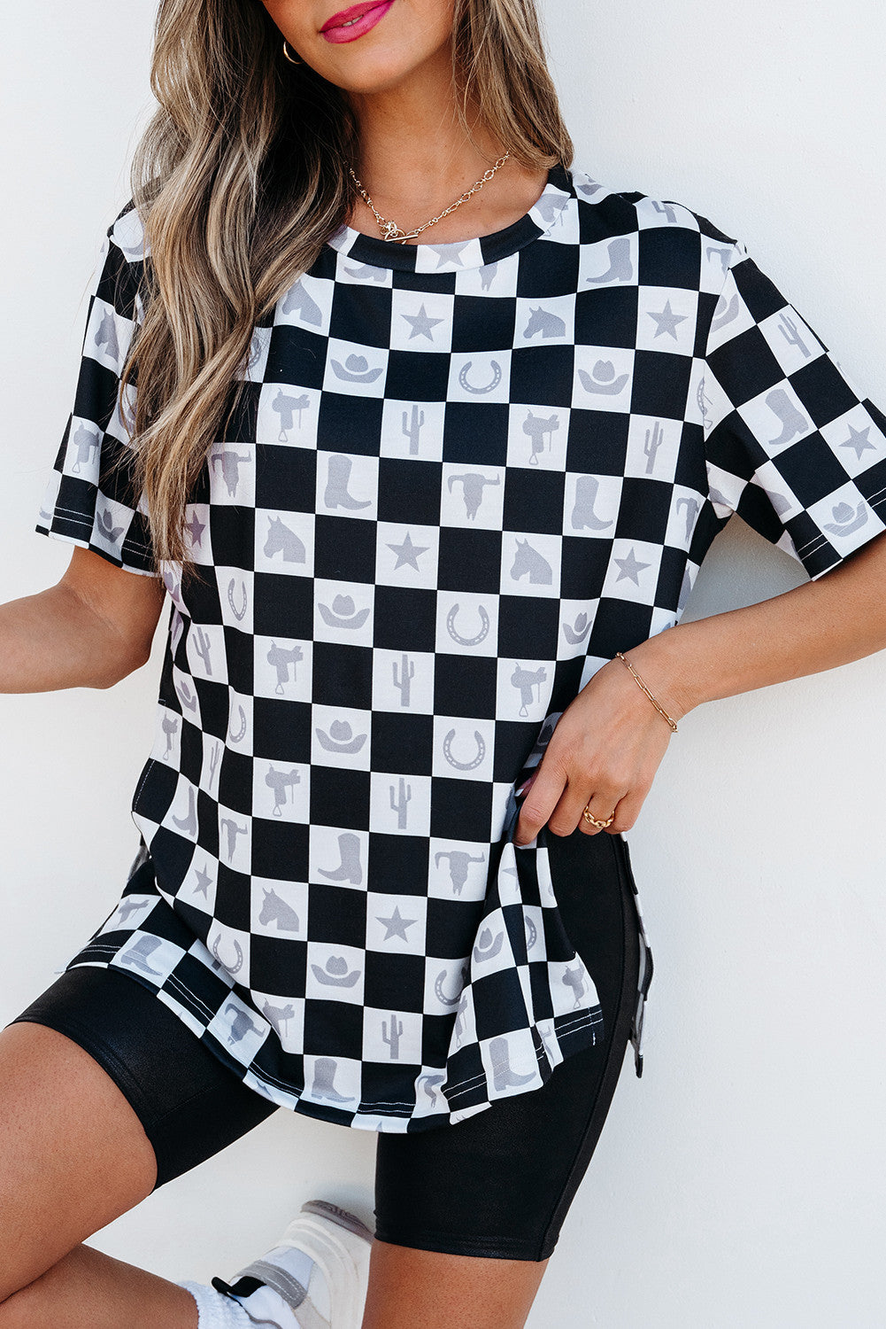 Black Checkered Side Split Shirt