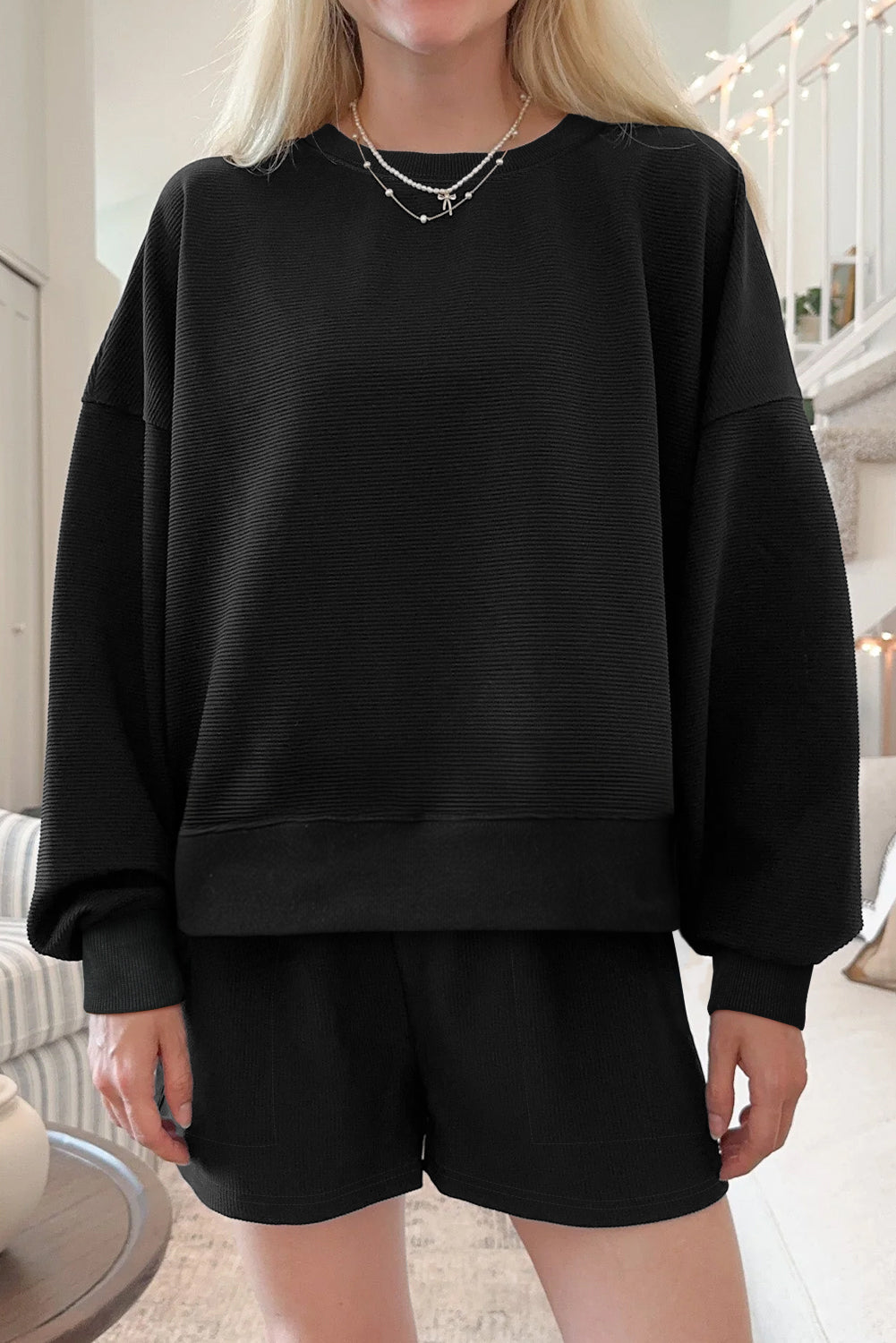 Black Ribbed Pullover Set FB