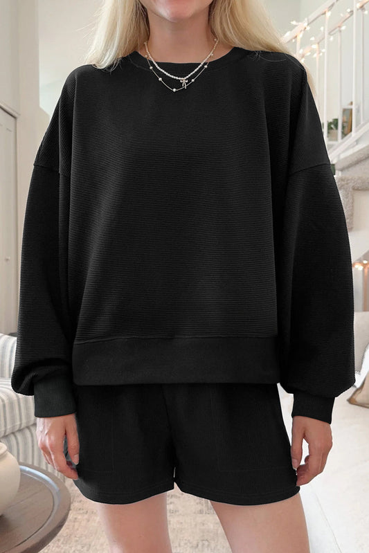 Black Ribbed Pullover Set FB