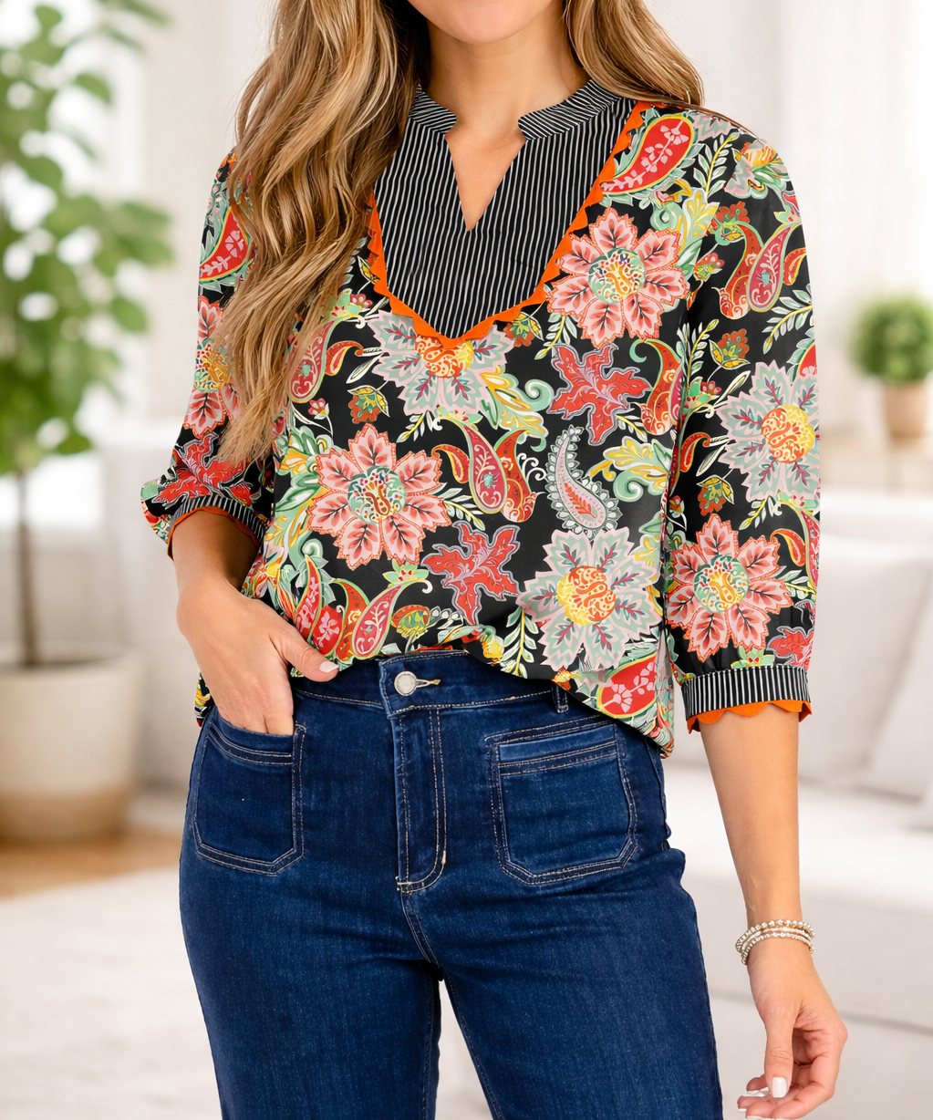 Black RicRac Floral Blouse FB
