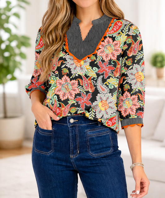 Black RicRac Floral Blouse FB