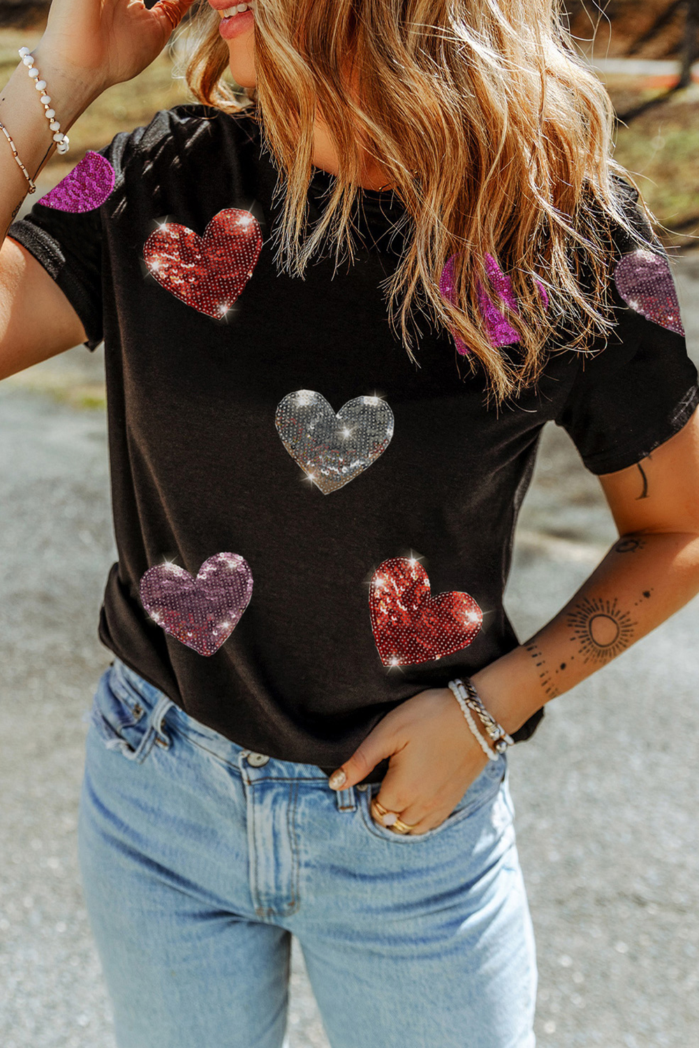 Black Sequin Heart Top FB