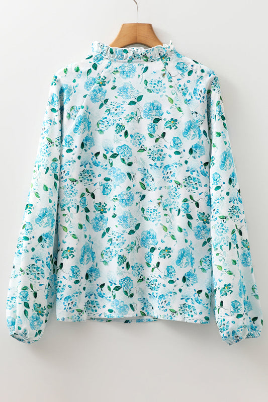 Blue Floral Frilled Blouse LT