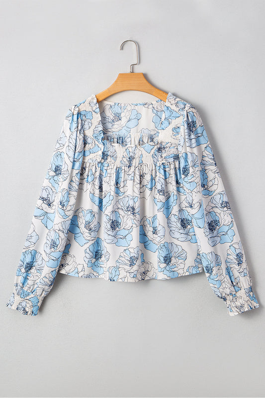 Blue Floral Square Neck Blouse LT
