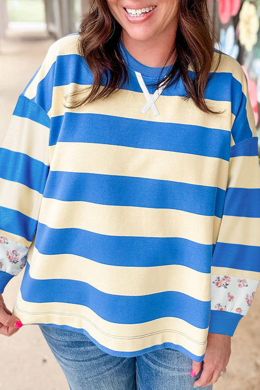 Blue Stripe Floral Plus Size Pullover FB