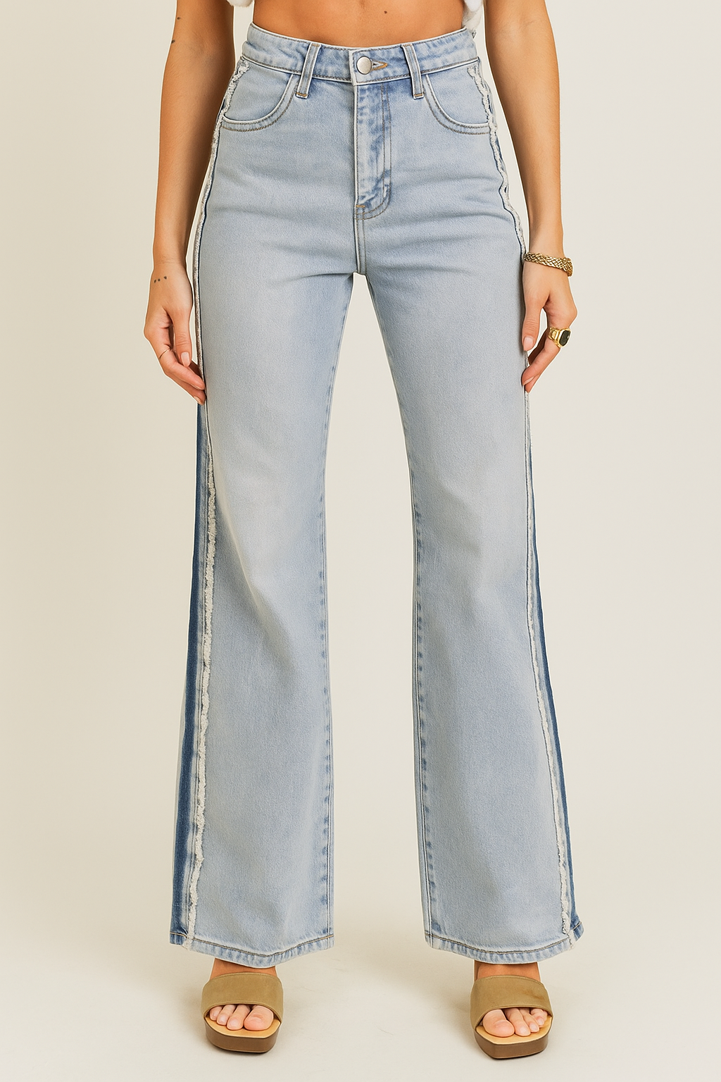 Blue Stripe Patchwork Jeans LT