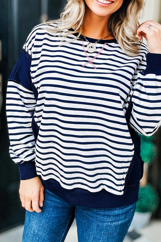 Blue Stripe Patchwork Sweatshirt LT
