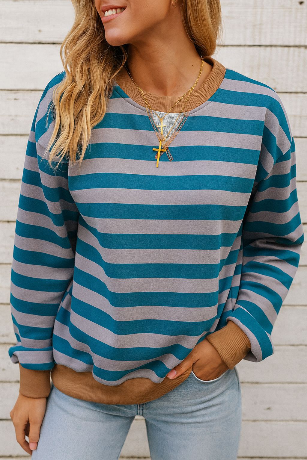 Blue Stripe Ribbed Sweatshirt LT