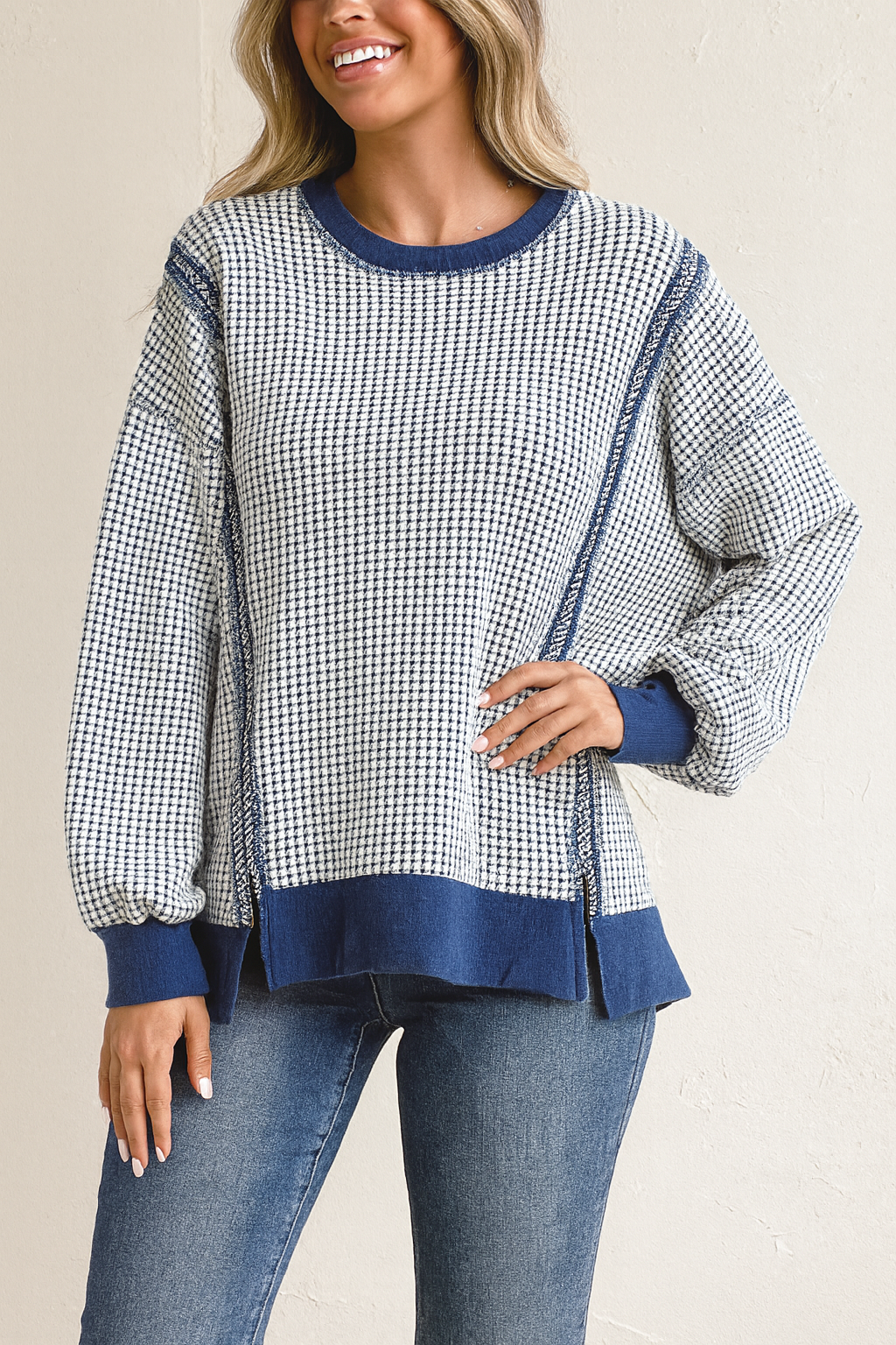 Blue Waffle Knit Top October.