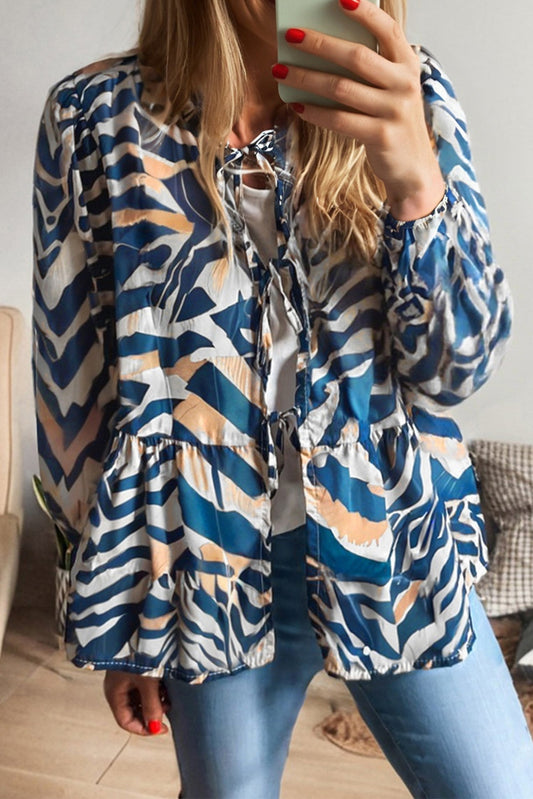Blue Zebra Tie Front Blouse FB