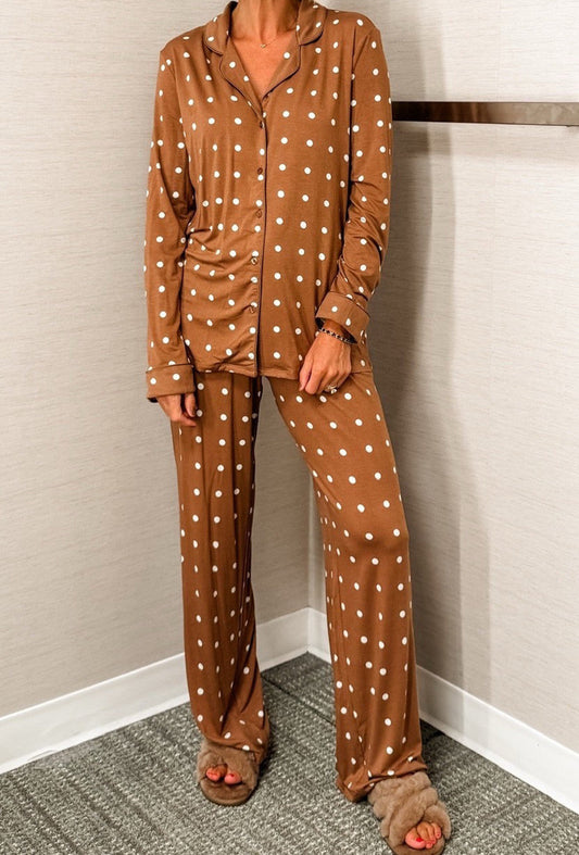 Brown Polka Dot Pajama Set October.
