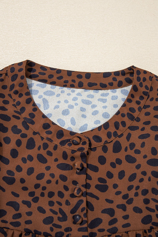 Brown Leopard Ruffle Sleeve Blouse LT