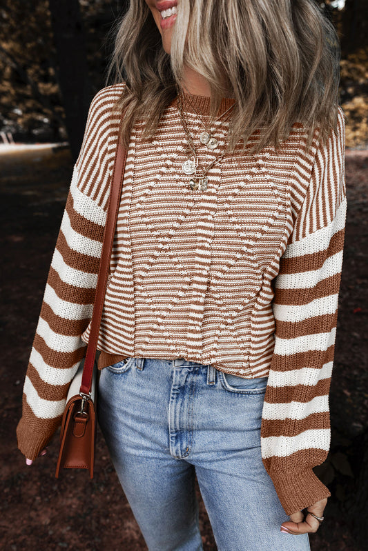 Brown Stripe Textured Sweater FB