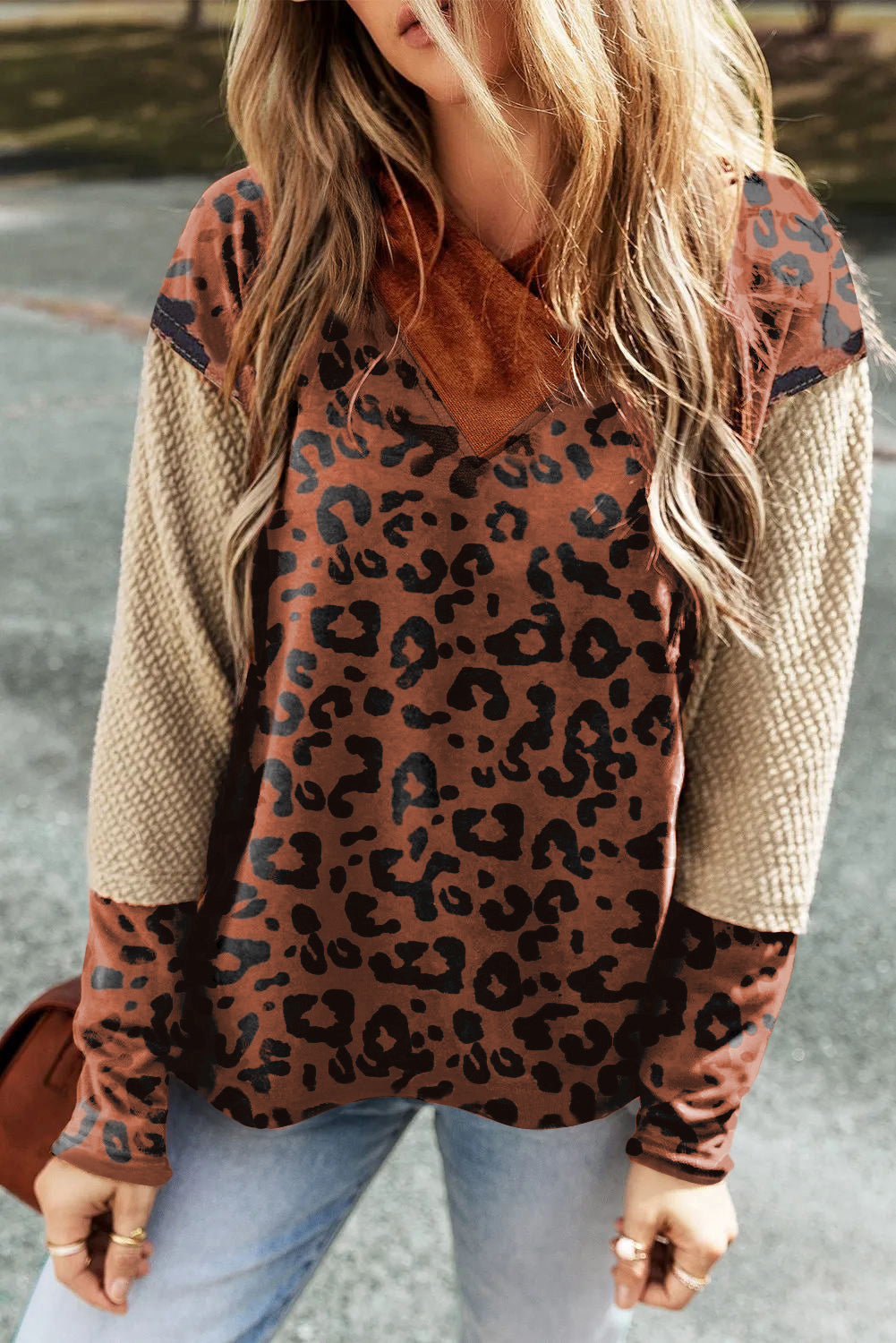 Brown Textured Leopard Hoodie FB