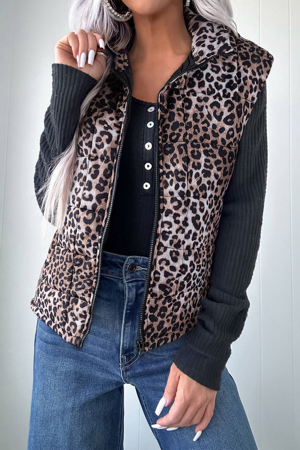 Brown Leopard Quilted Vest FB