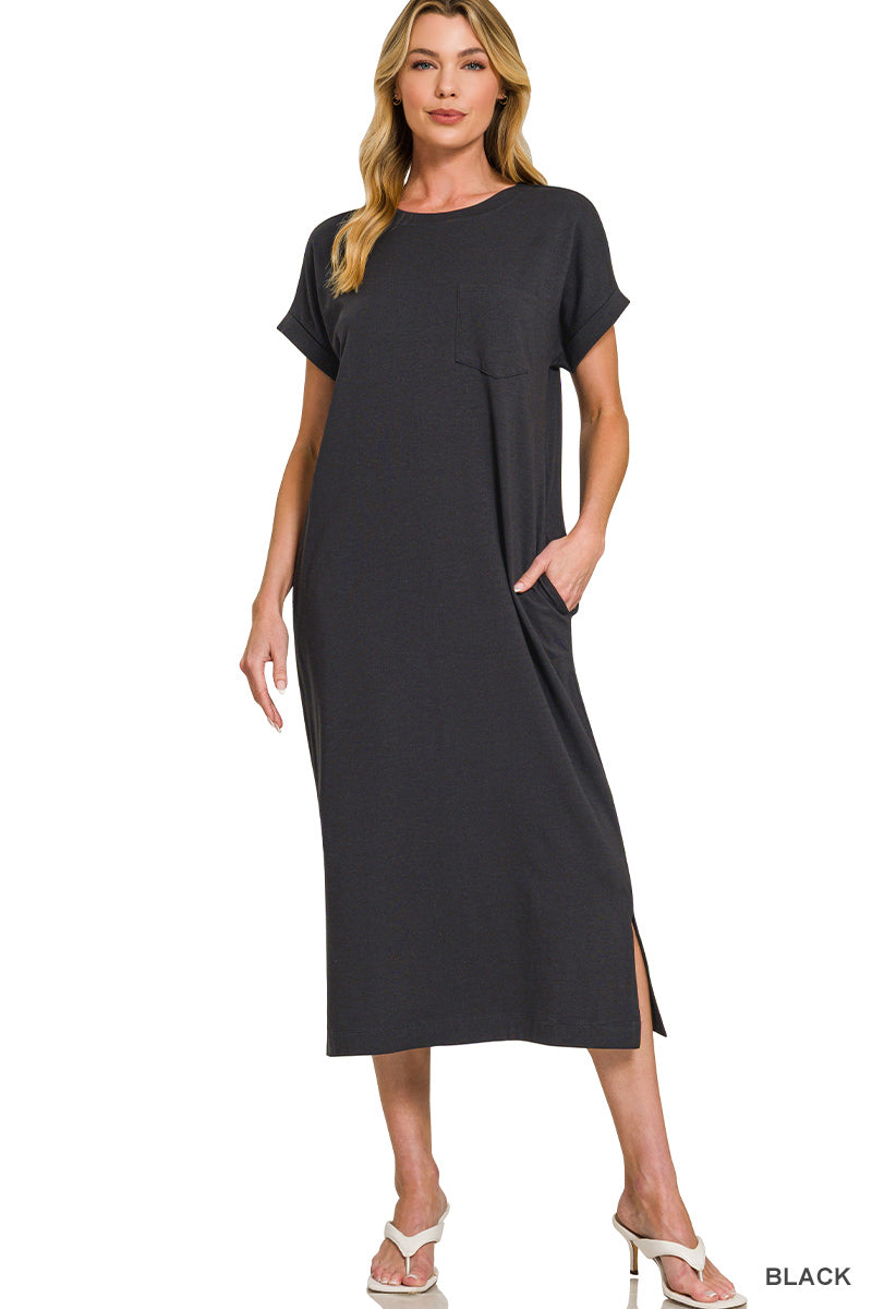 Round-Neck Midi Dress Zenana