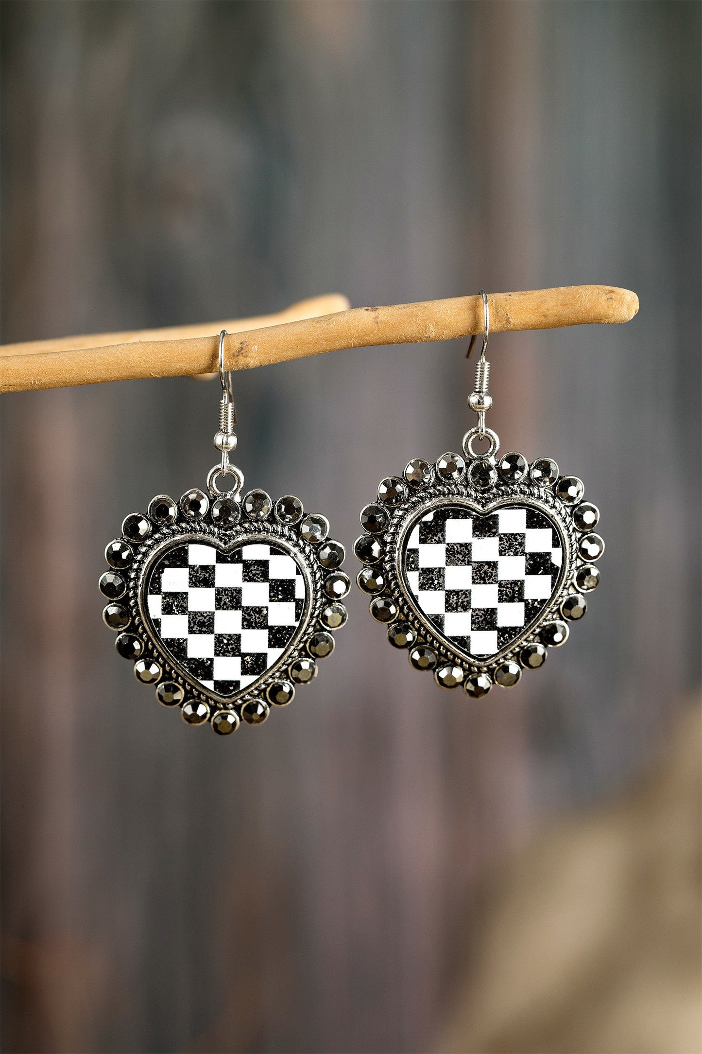 Checkered Heart Stud Earrings FB