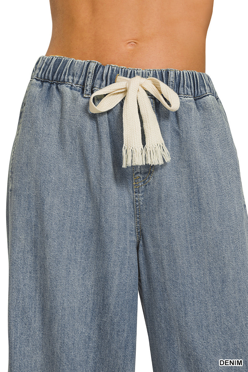 Drawstring- Denim Pants Zenana