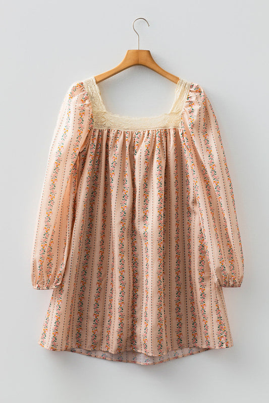 Floral Velvet Bow Loose Mini Dress LT