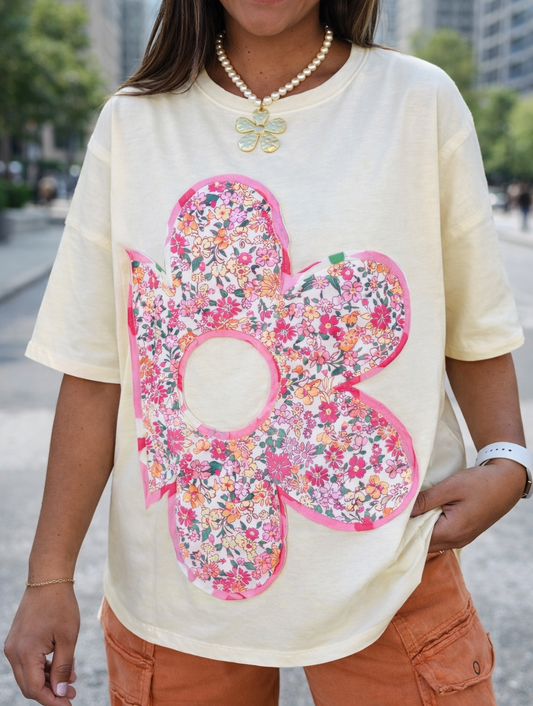 Floral Raw Seam Flower Top RTS