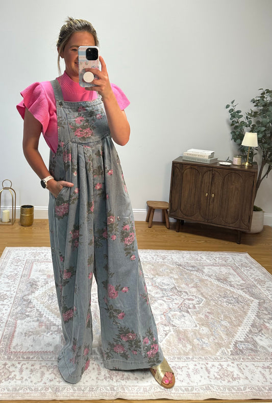Floral Denim Overalls OOTD